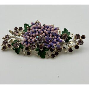 1960s Florenza Rhinestone-Enamel Paper Grapes Bunch Brooch-RARE Signed